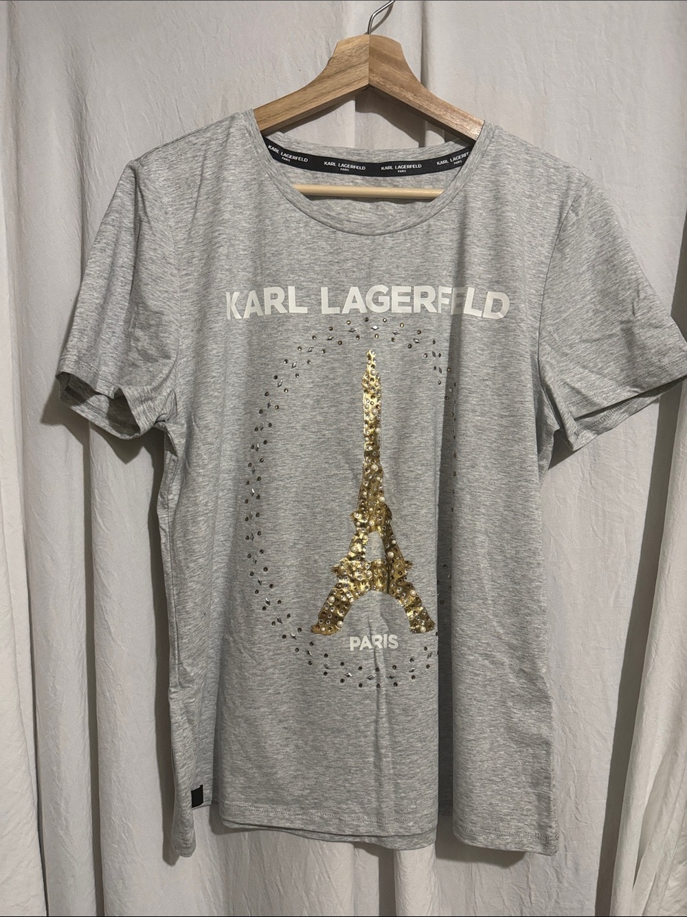 Karl Lagerfeld Kids Gray Tee with Gold Eiffel Tower Sequin